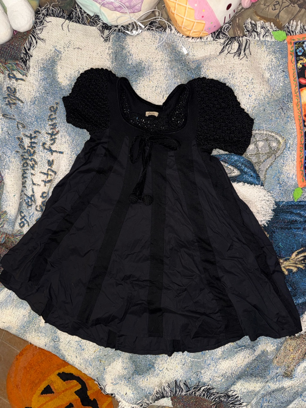 Black knit velvet babydoll dress
